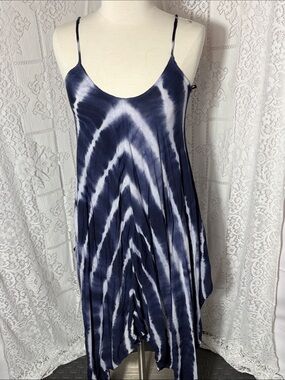 Tie-Dye Navy and White Maxi Dress with Spaghetti Straps